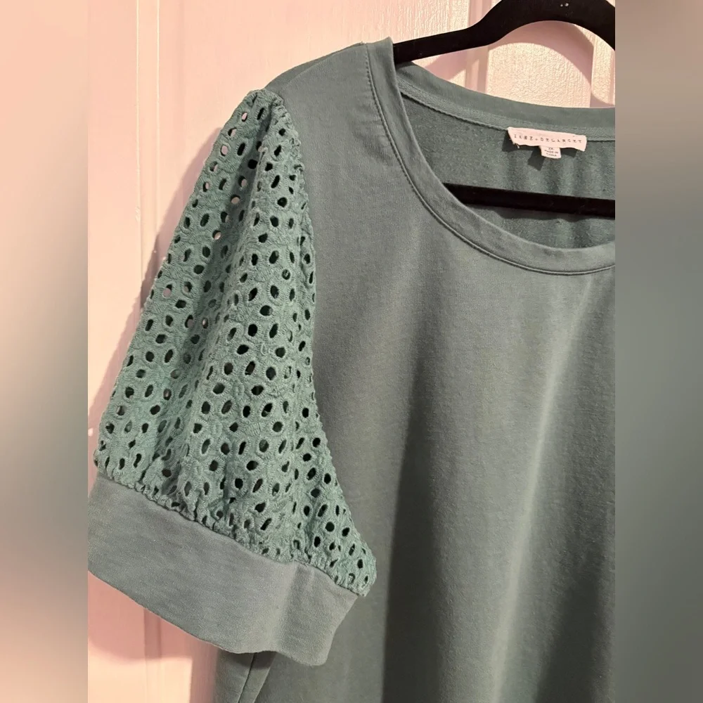 💙 2 for $25 Jane + Delancey - Eyelet Puff Sleeve Terry Shift Dress 2X Green - Picture 2 of 6